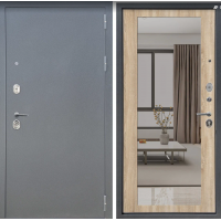 Дверь входная FlyDoors АРКАН ЗЕРКАЛО Букле графит - Дуб сонома с зеркалом